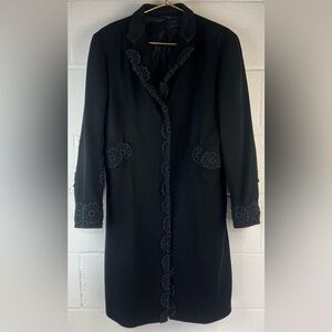 Manrico Crochet Detail Black Long Jacket, Small